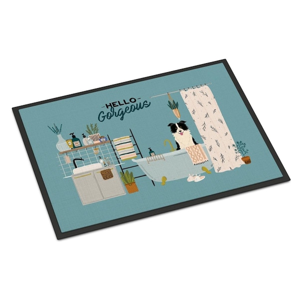 Carolines Treasures 24 x 36 in. Black White Border Collie in Bathtub Indoor or Outdoor Mat CK7540JMAT - main